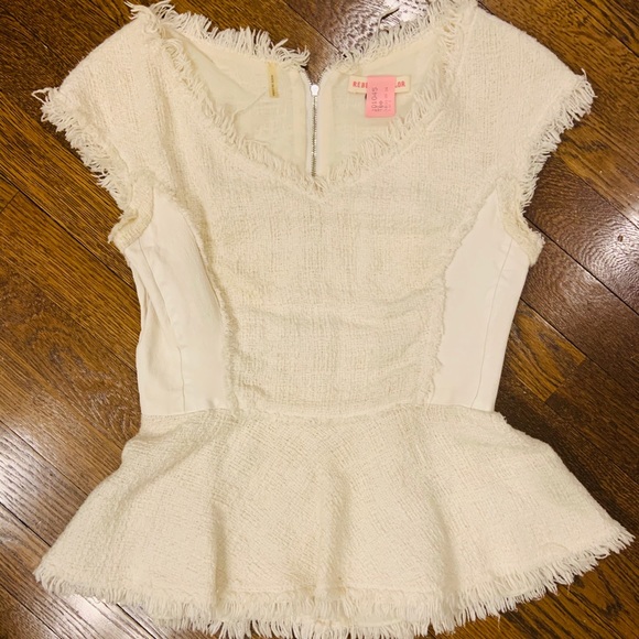 Rebecca Taylor tweed and leather cream peplum top - Picture 2 of 4